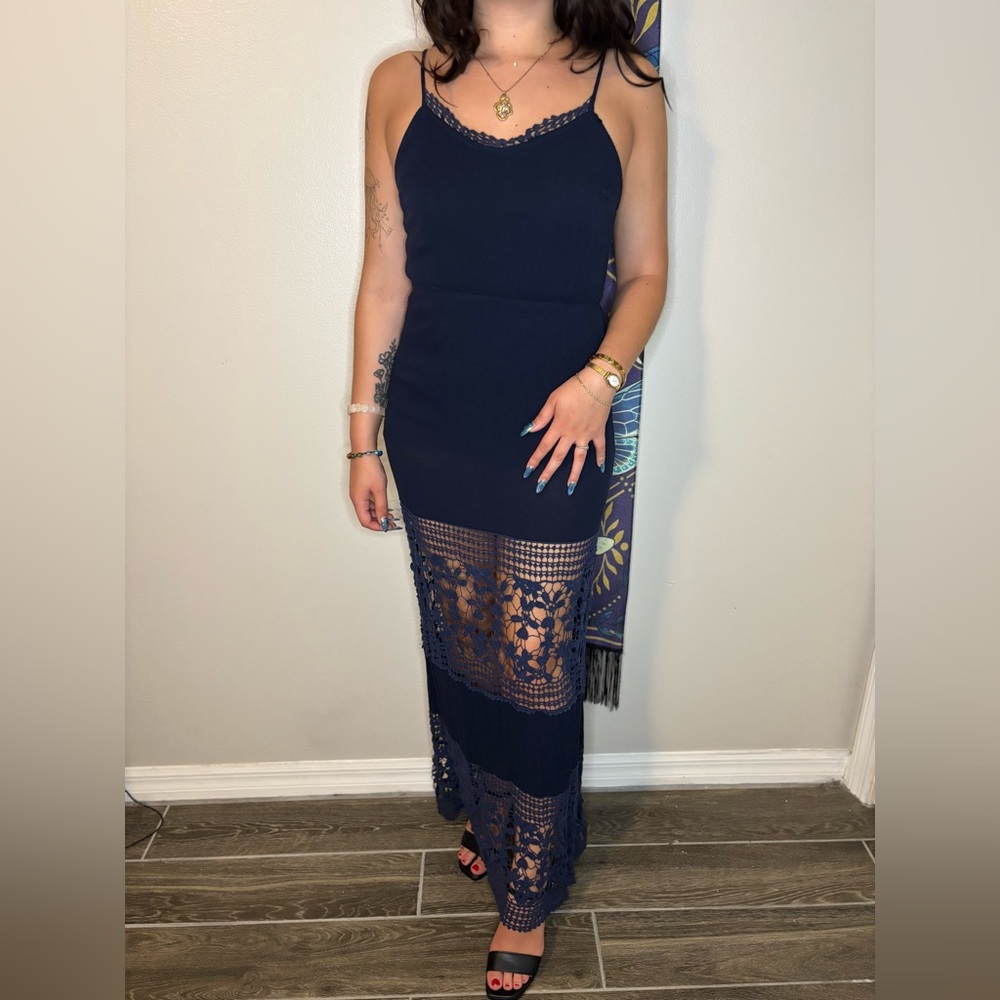 Navy Crochet Lace Maxi Dress